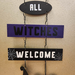 All Witches Welcome Hanging Cauldron Sign
