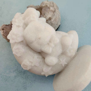 White Sparkling Calcite Teddy Bear in Moon