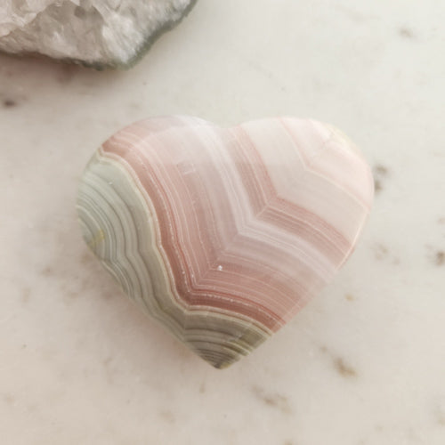 Pink Banded Calcite Heart (approx. 6.2x7.2x2.7cm)