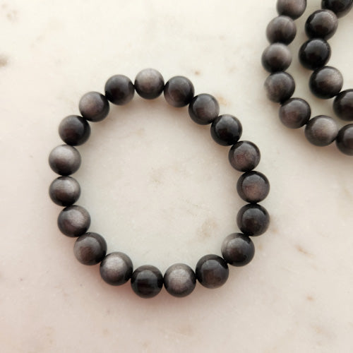 Silver Sheen Obsidian Bracelet (assorted. approx. 8-9mm round beads)