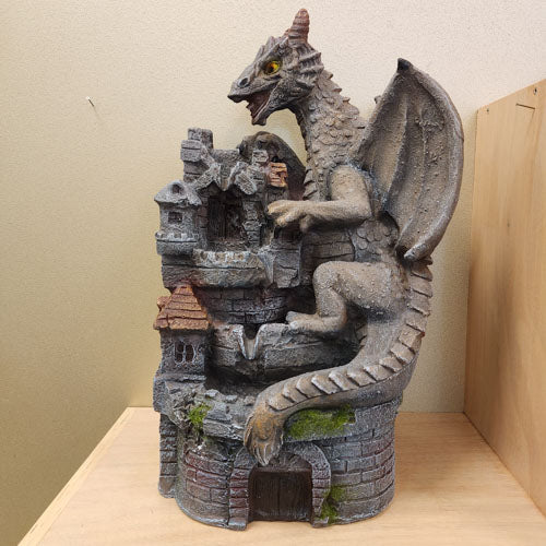 Dragon On Castle Water Feature (approx. 33x23x50cm)