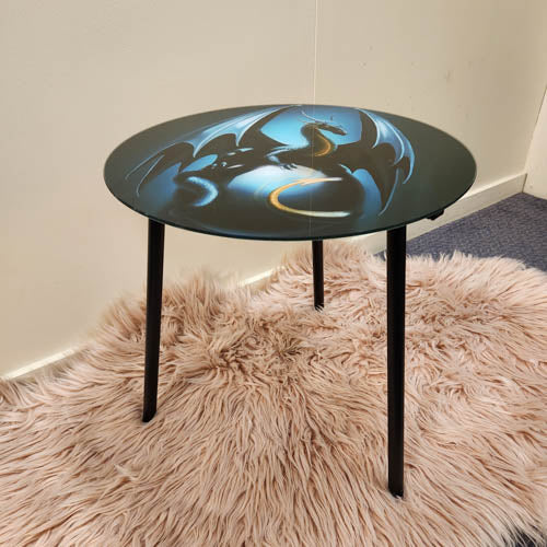 Mystical Dragon Round Glass Table (approx. 40x40x40cm)