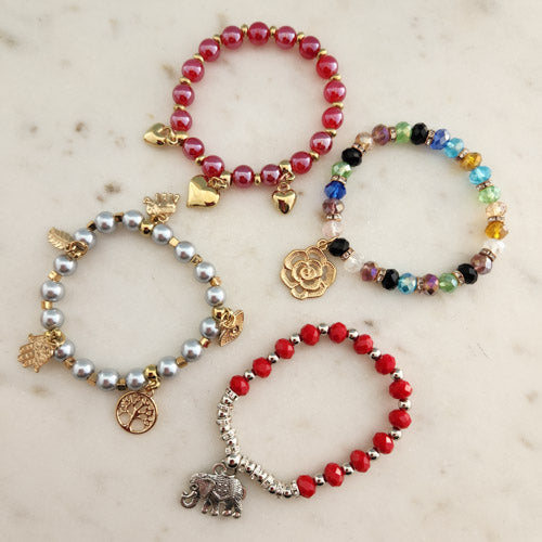 Glass Bead Bracelet with Charm (assorted colours)