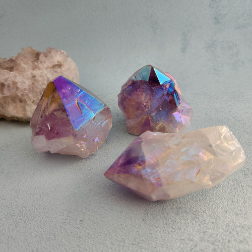 Amethyst Aura Quartz Partially Polished Point (lasered. assorted. approx. 5.3-7.6x4.8-6x3.2-5.2cm)