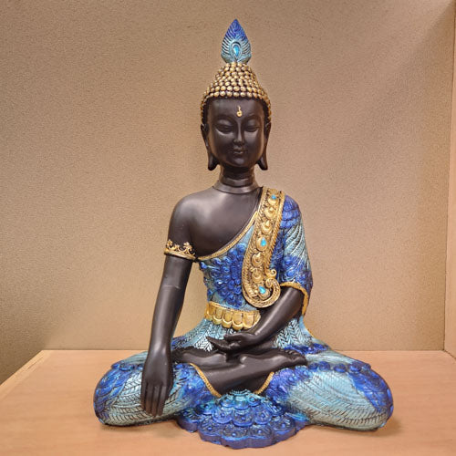 Blue Peacock Sitting Buddha (approx. 35x23x13cm)