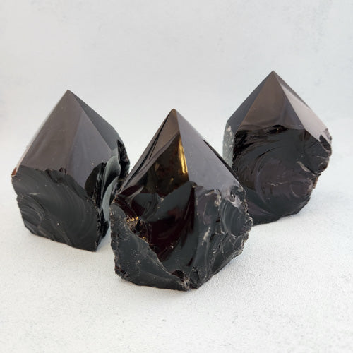 Black Obsidian Partially Polished Point (approx. 9.1-10.1x7.8-8.6x4.4-7cm)
