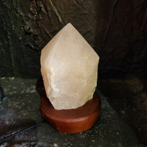 White Quartz Partially Polished Point Lamp