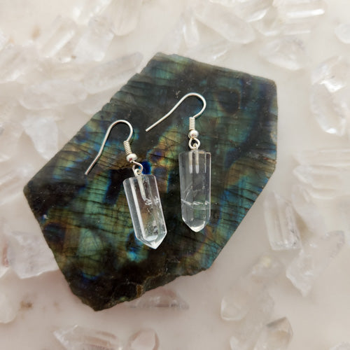 Clear Quartz Point Earrings (assorted. silver metal)