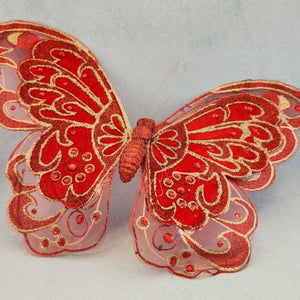 Red & Gold Sparkly Butterfly with Clip