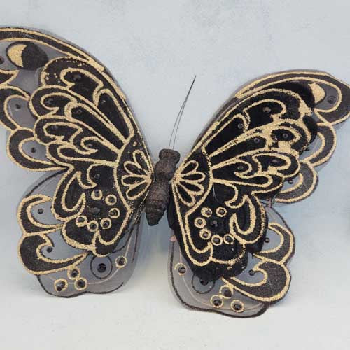 Black & Gold Sparkly Butterfly with Clip (approx. 23x35cm)
