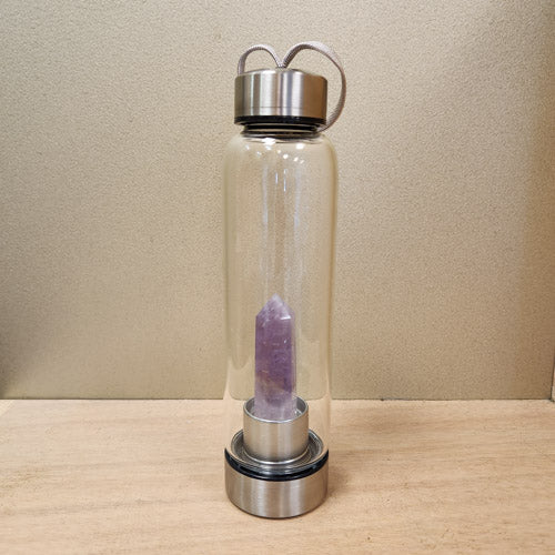 Amethyst Point Energy Water Bottle (assorted approx. 500ml capacity with Neoprene Sleeve)