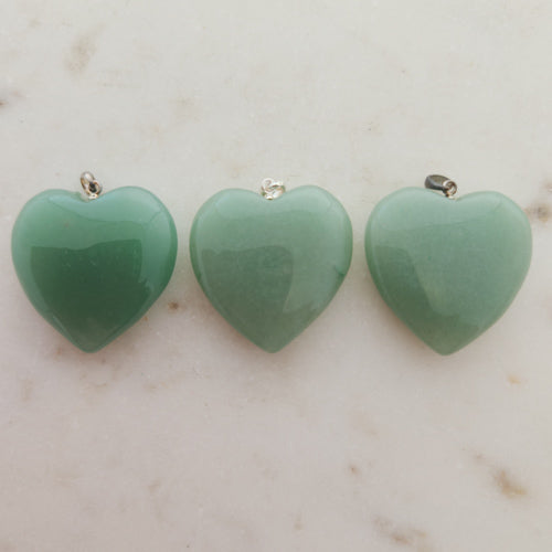 Green Aventurine Heart Pendant (assorted. approx. 3cm. sterling silver bale)