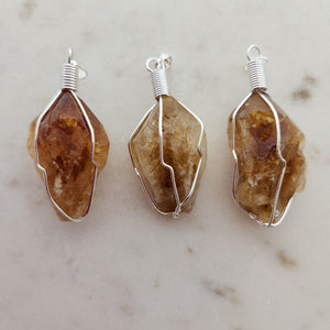 Citrine Natural Point Wire Wrapped Pendant