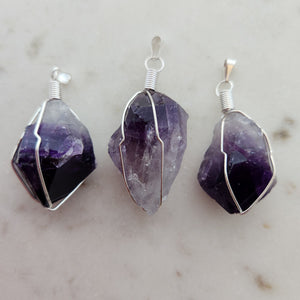 Amethyst Natural Point Wire Wrapped Pendant