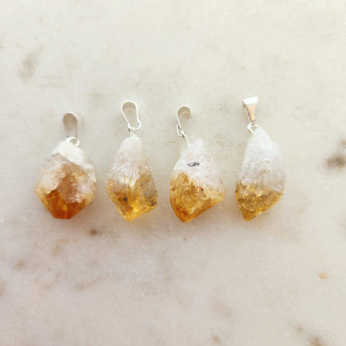 Citrine Natural Point Pendant (heat treated. assorted. silver metal)