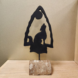 Howling Wolf Silhouette in Wooden Stand