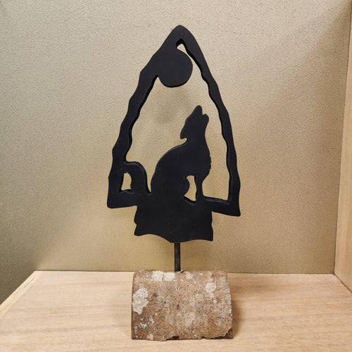 Howling Wolf Silhouette in Wooden Stand (approx. 34x16cm. handcrafted in Aotearoa New Zealand)