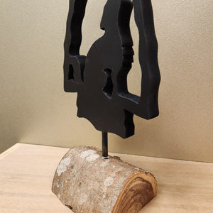 Howling Wolf Silhouette in Wooden Stand
