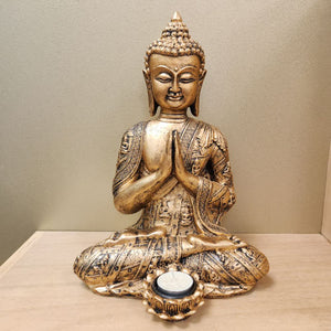 Embossed Gold Look Buddha Candle Holder