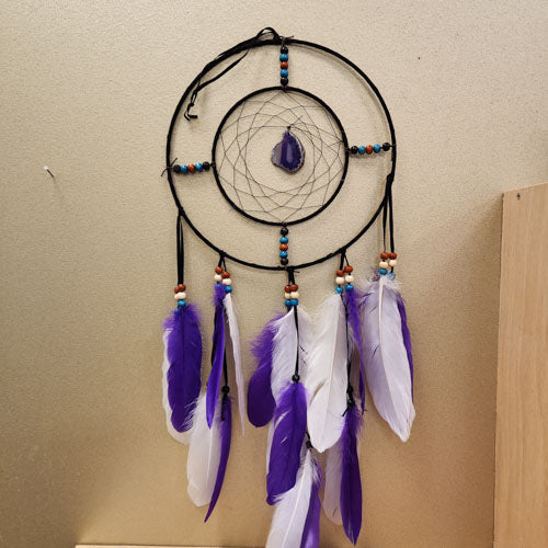 Purple & White Dream Catcher with Agate (hoop approx. 25cm diameter)