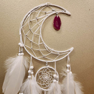 White Crescent Moon Dreamcatcher with Dyed Agate