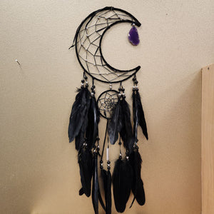 Black Crescent Moon Dreamcatcher with Dyed Agate