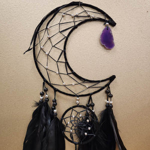 Black Crescent Moon Dreamcatcher with Dyed Agate