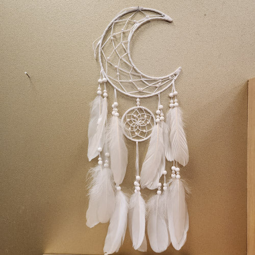 White Crescent Moon Dreamcatcher (hoop approx. 19.5cm diameter)