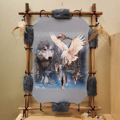 Wolf & White Eagle in Bamboo Frame (approx. 56x41cm)
