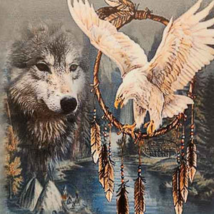 Wolf & White Eagle in Bamboo Frame