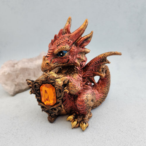 Red Dragon with Orange Gem (approx. 12x9x10cm)