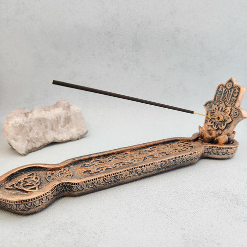 Hamsa Hand & Triquetra Antique Look Incense Burner (approx 28x8.5cm)