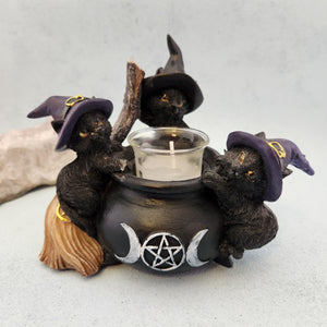 Black Cat Cauldron Tealight Holder