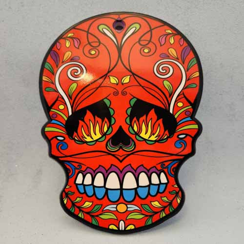 Red Sugar Skull Ceramic Plaque (approx. 20x15xcm)
