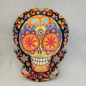 Orange & Black Sugar Skull Ceramic Plaque