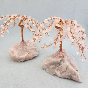 Rose Quartz Tree With Copper Wire On Crystal Base