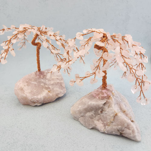 Rose Quartz Tree With Copper Wire On Crystal Base (assorted approx. 10x8cm)