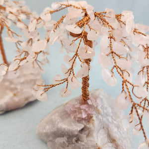 Rose Quartz Tree With Copper Wire On Crystal Base