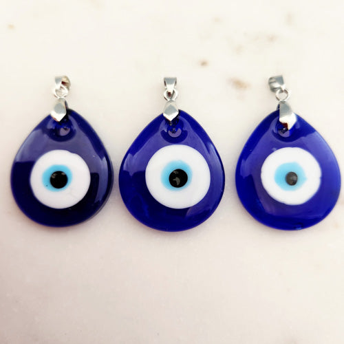 Blue Eye Glass Pendant (silver metal bale)