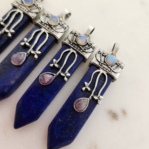 Lapis Pendant with Opalite & Amethyst Cabochons