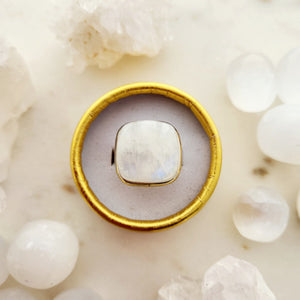 Rainbow Moonstone Square Ring