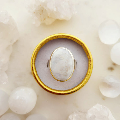 Rainbow Moonstone Oval Ring (sterling silver)