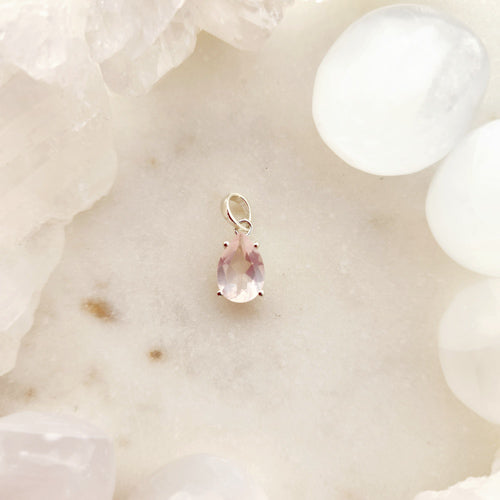 Rose Quartz Faceted Tear Drop Pendant (sterling silver. tiny)