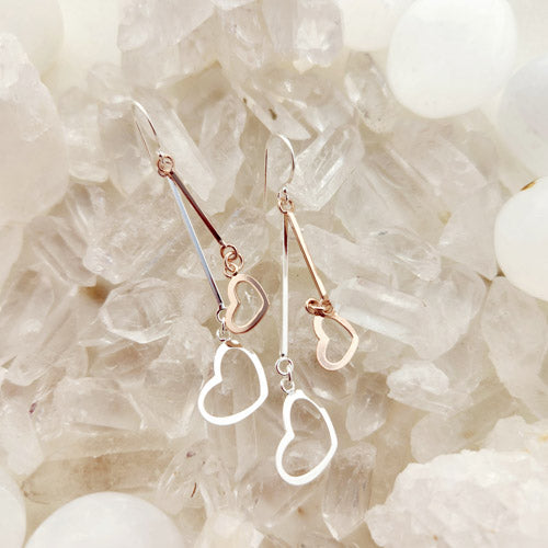 Sterling Silver with Rose Gold Plating Heart Earrings