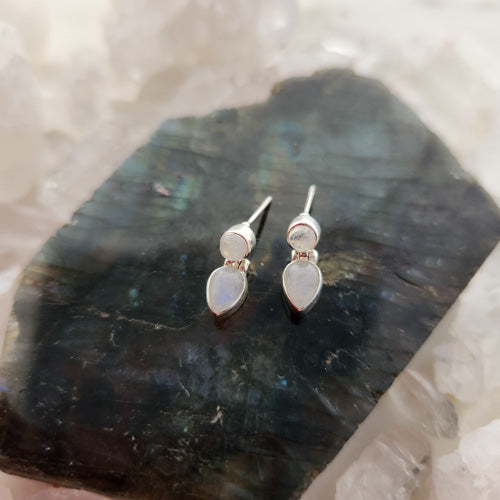 Moonstone Round & Tear Drop Earrings (sterling silver)