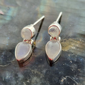 Moonstone Round & Tear Drop Earrings