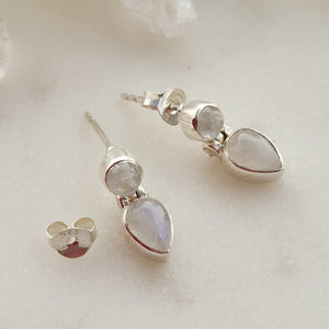 Moonstone Round & Tear Drop Earrings