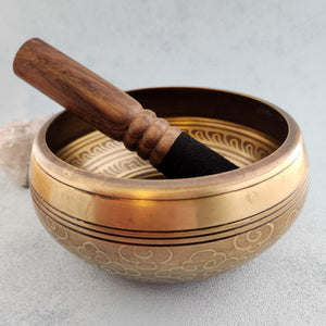 Singing Bowl with Tibetan Symbols Engraved in the Bowl