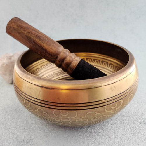 Singing Bowl with Tibetan Symbols Engraved in the Bowl (approx. 15cm rim diameter)