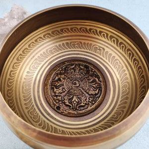 Singing Bowl with Tibetan Symbols Engraved in the Bowl